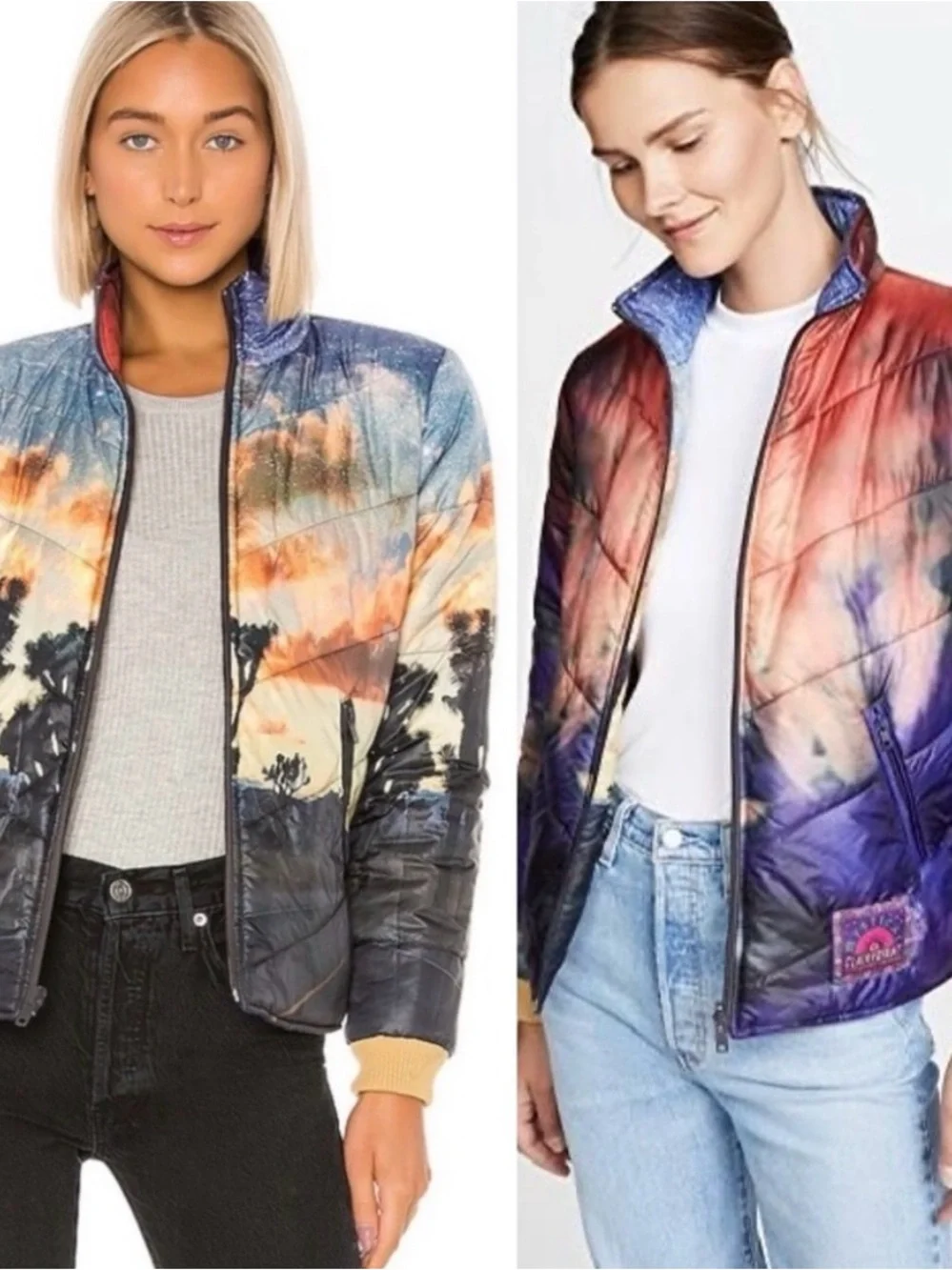 MOTHER The Two Faced Reversible Puffer Jacket Coat Tie Dye Joshua Trees SMALL D